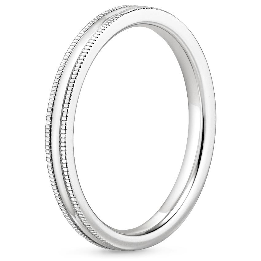 2mm Milgrain Wedding Ring in 18K White Gold