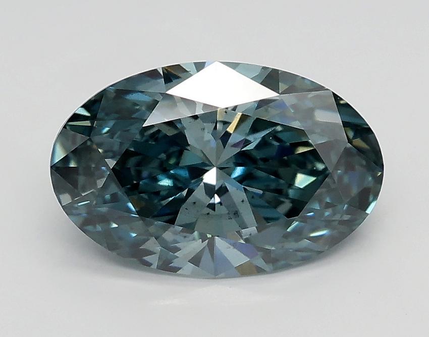 1.56 Ct. Fancy Vivid Blue Green Oval Lab Grown Diamond