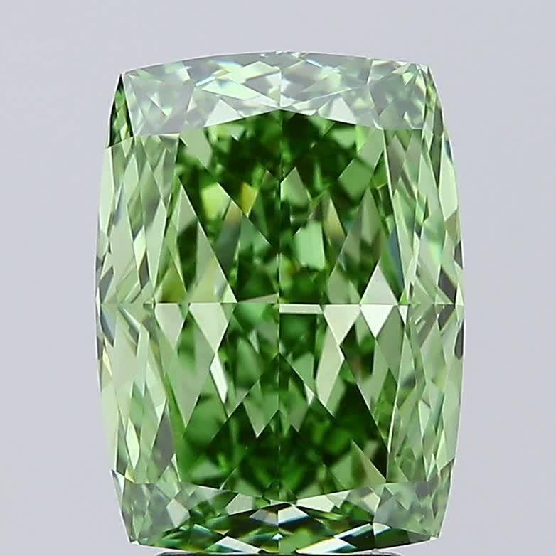 4.17 Ct. Fancy Vivid Green Cushion Lab Grown Diamond