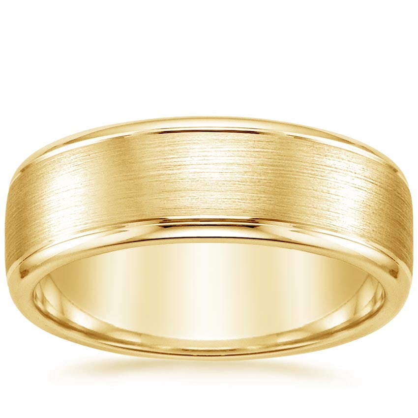 Yellow Gold 7mm Beveled Edge Matte Wedding Ring with Grooves