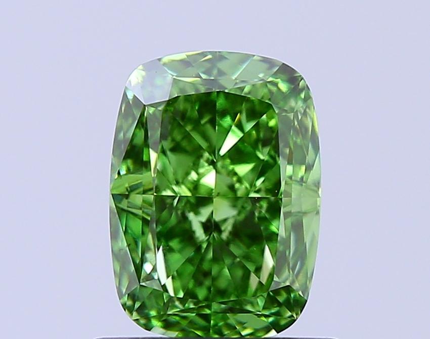 1.15 Ct. Fancy Vivid Green Cushion Lab Grown Diamond