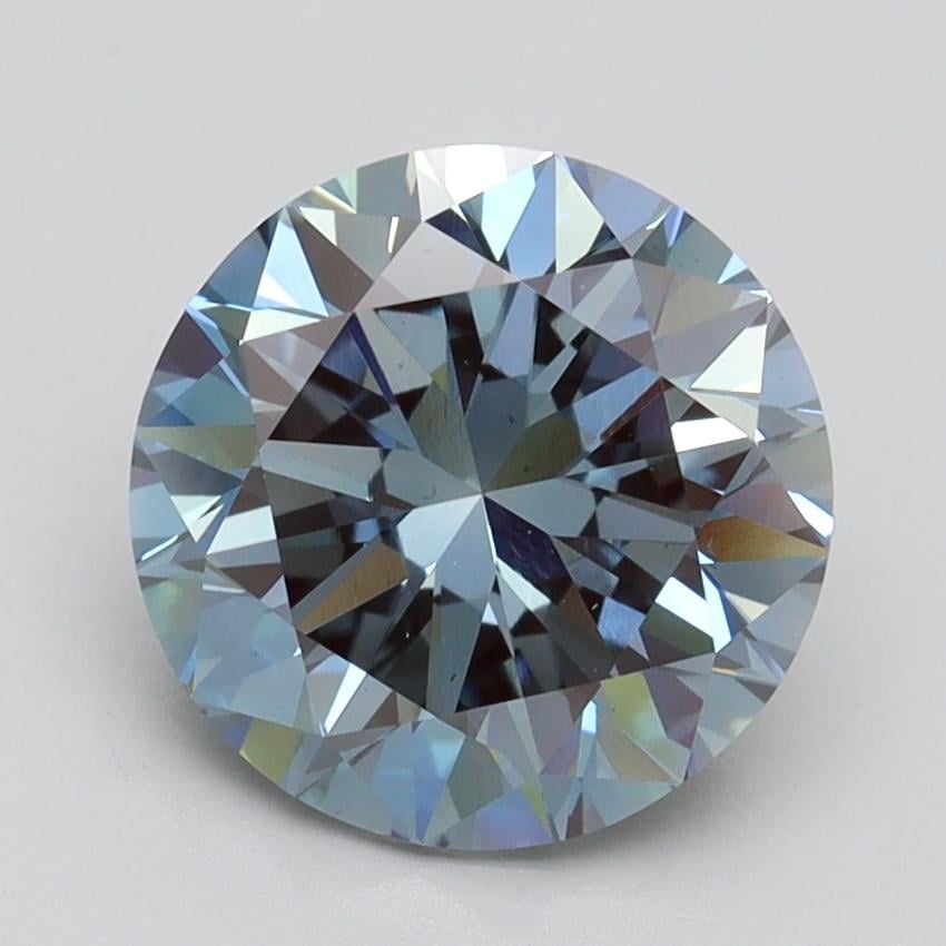 2.62 Ct. Fancy Vivid Greenish Blue Round Lab Grown Diamond