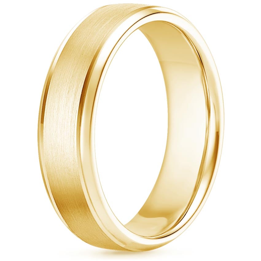 6mm Beveled Edge Matte Wedding Ring with Grooves in 18K Yellow Gold