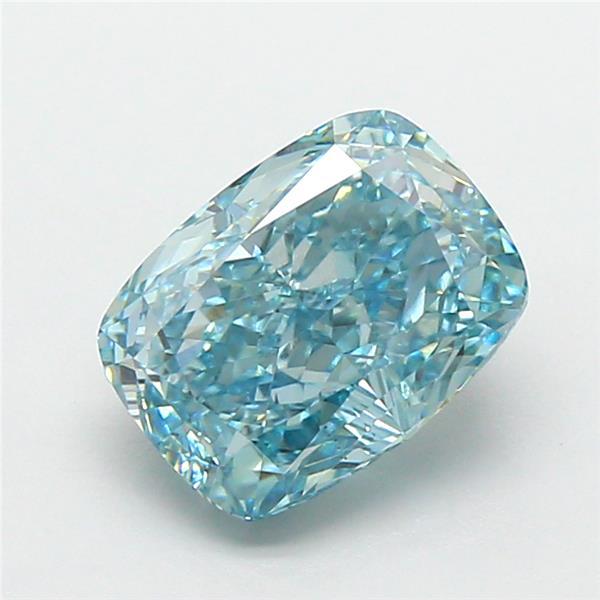 2.29 Ct. Fancy Vivid Greenish Blue Cushion Lab Grown Diamond