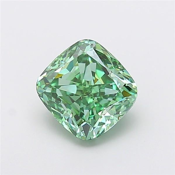 2.56 Ct. Fancy Vivid Green Cushion Lab Grown Diamond