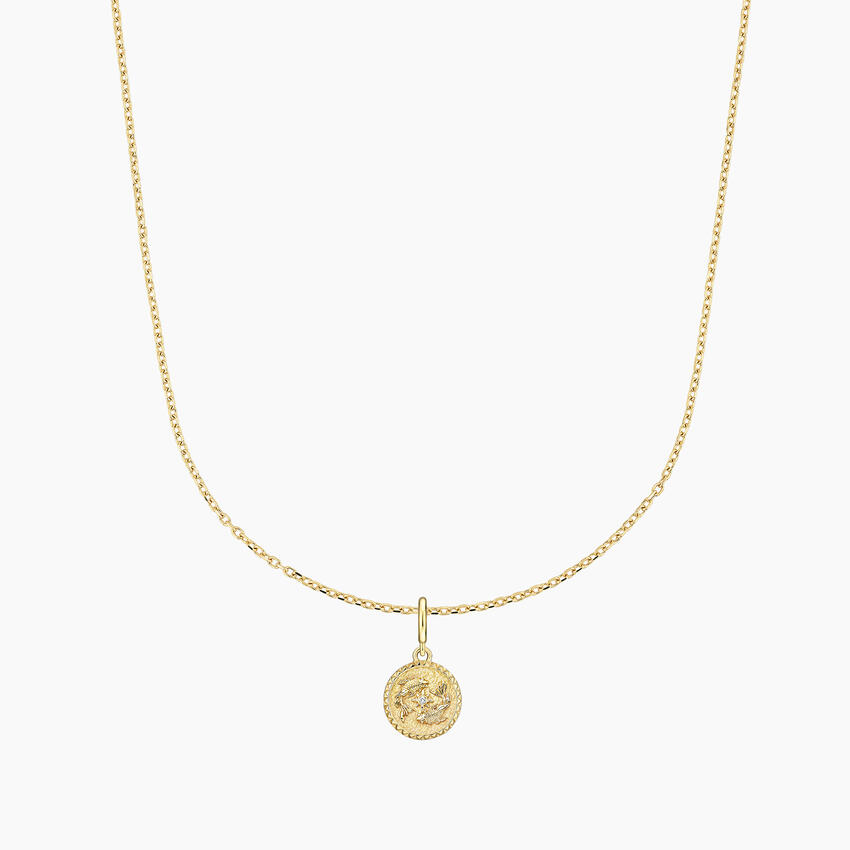14K Yellow Gold Zodiac Diamond Pisces Charm with 16 in. Diamond Cut Cable Chain Necklace