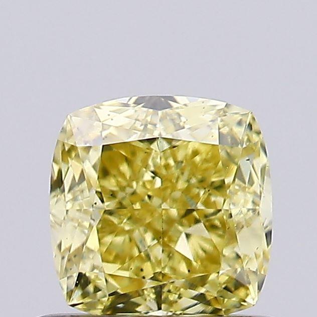 0.71 Ct. Fancy Vivid Yellow Cushion Lab Grown Diamond