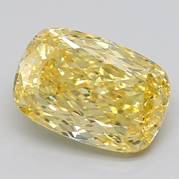 4.07 Ct. Fancy Vivid Yellow Cushion Lab Grown Diamond