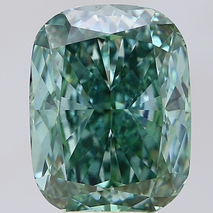 7.07 Ct. Fancy Vivid Green Cushion Lab Grown Diamond