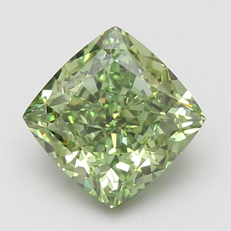 3.13 Ct. Fancy Vivid Green Cushion Lab Grown Diamond