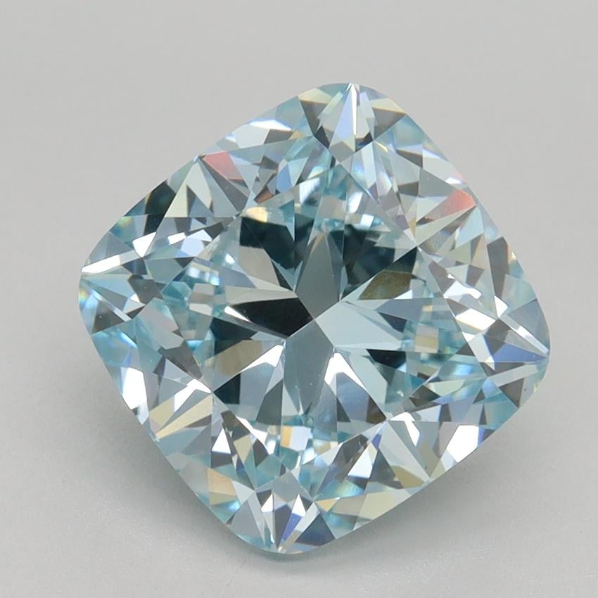 4.03 Ct. Fancy Intense Greenish Blue Cushion Lab Grown Diamond