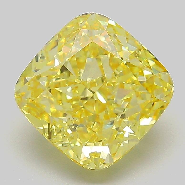 3.09 Ct. Fancy Vivid Yellow Cushion Lab Grown Diamond