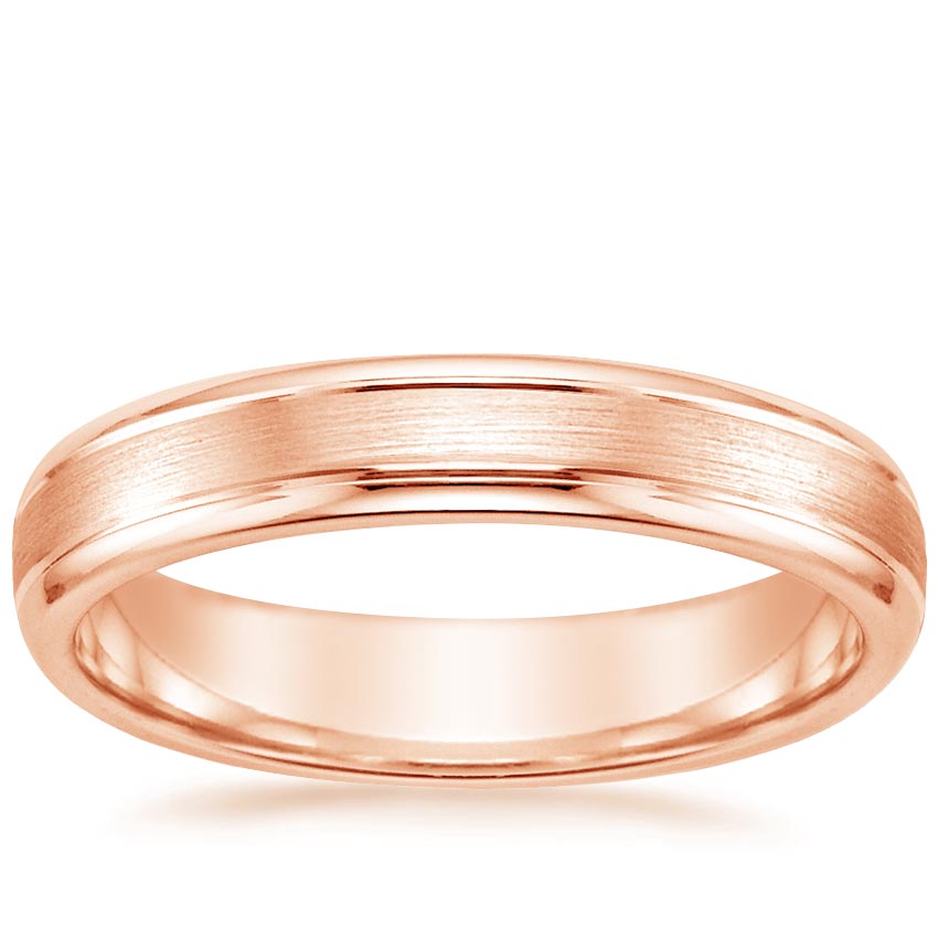 6mm Beveled Edge Matte Wedding Ring with Grooves in 14K Rose Gold