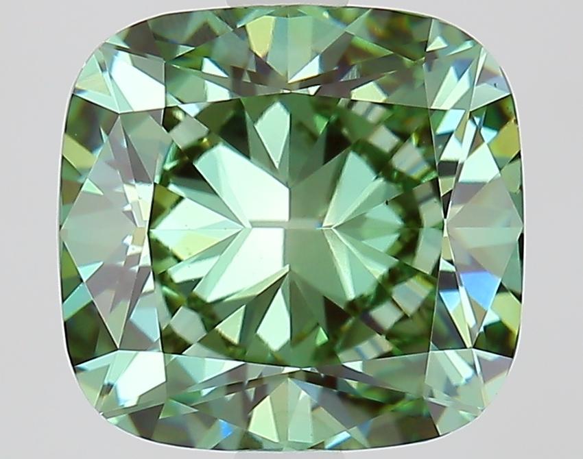 3.02 Ct. Fancy Vivid Green Cushion Lab Grown Diamond