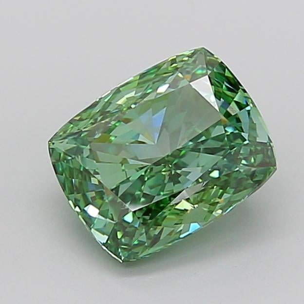 3.03 Ct. Fancy Vivid Green Cushion Lab Grown Diamond