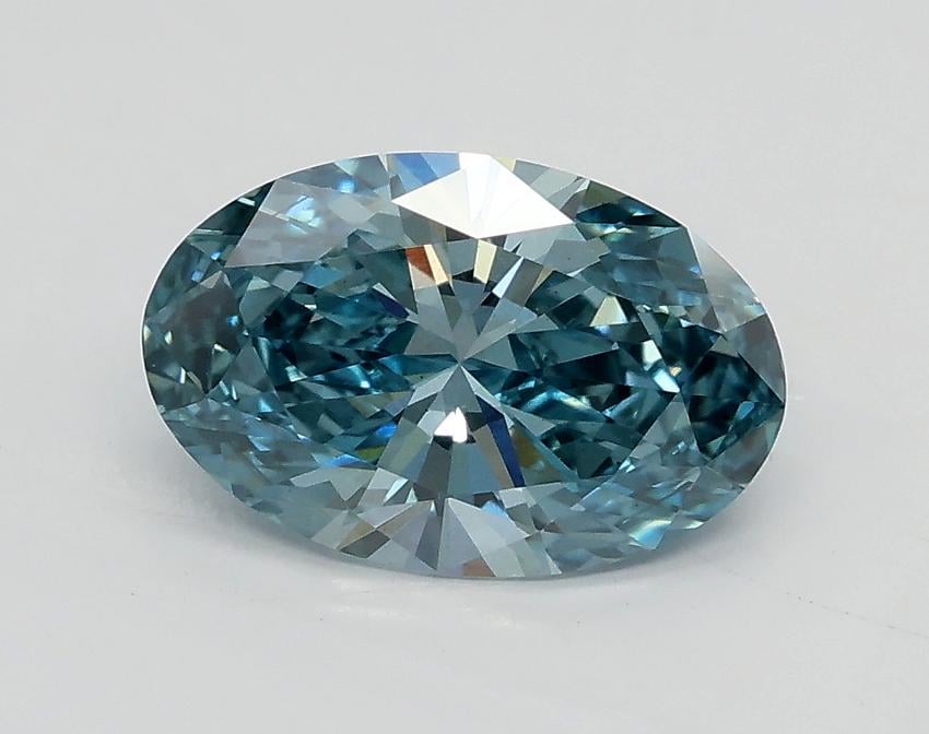 1.32 Ct. Fancy Vivid Greenish Blue Oval Lab Grown Diamond