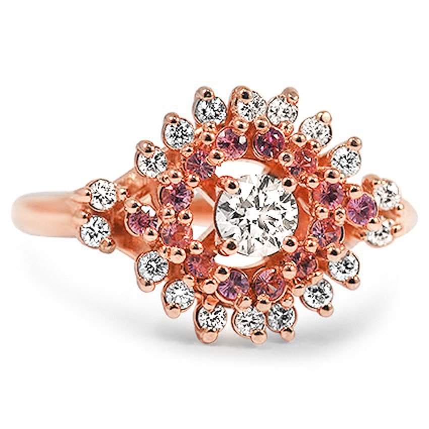 Custom Diamond and Pink Sapphire Retro Recreation Ring
