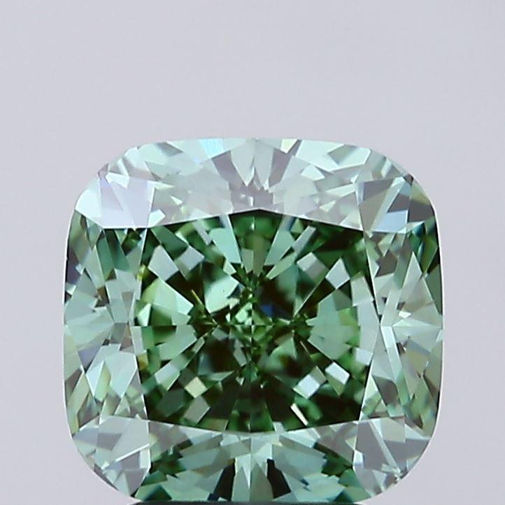 3.05 Ct. Fancy Vivid Green Cushion Lab Grown Diamond