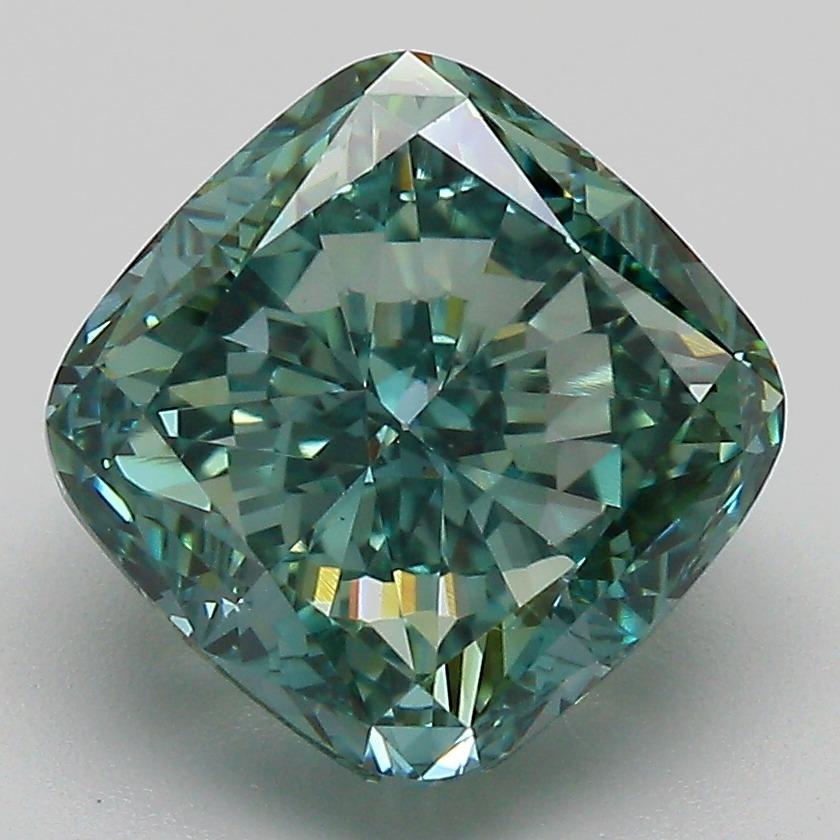 4.73 Ct. Fancy Vivid Bluish Green Cushion Lab Grown Diamond