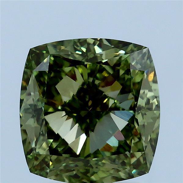 3.20 Ct. Fancy Vivid Green Cushion Lab Grown Diamond