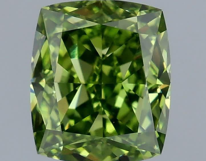 1.08 Ct. Fancy Vivid Green Cushion Lab Grown Diamond