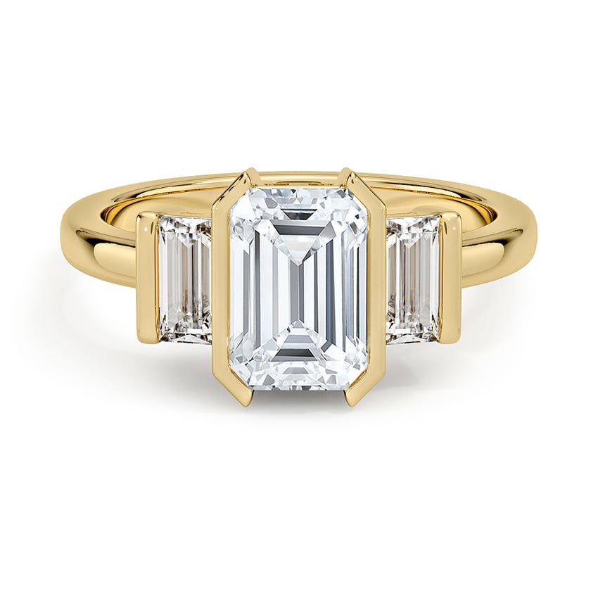 Custom Half Bezel Three Stone Emerald-Cut Diamond Ring