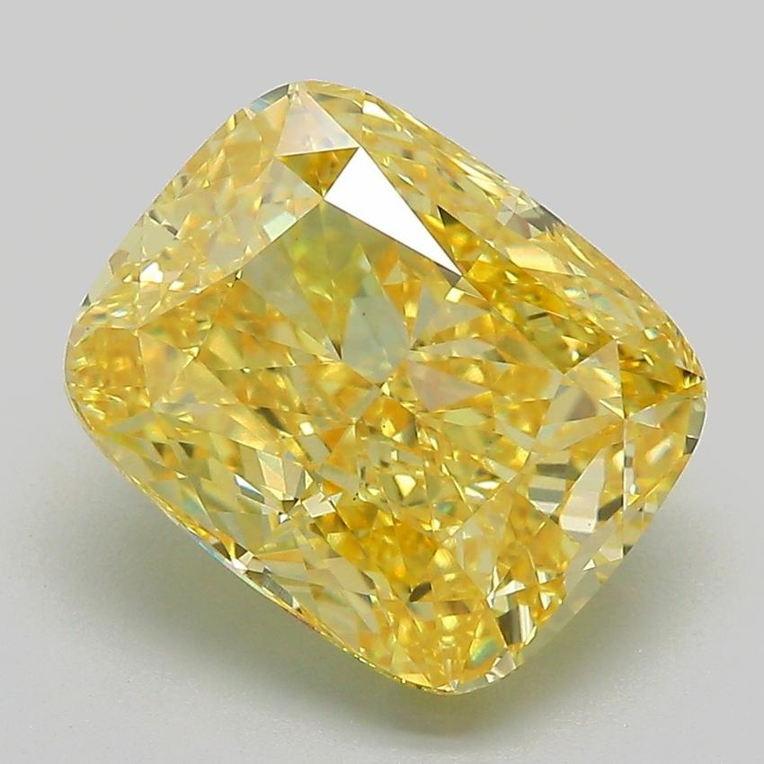 5.19 Ct. Fancy Vivid Yellow Cushion Lab Grown Diamond