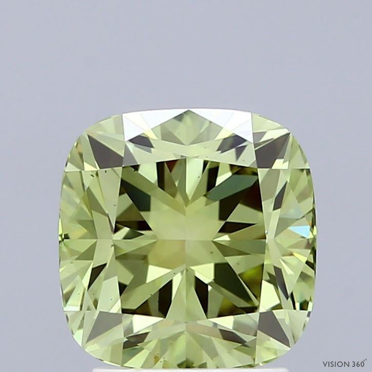 2.53 Ct. Fancy Vivid  Green Cushion Lab Grown Diamond