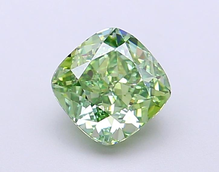 1.22 Ct. Fancy Vivid Green Cushion Lab Grown Diamond