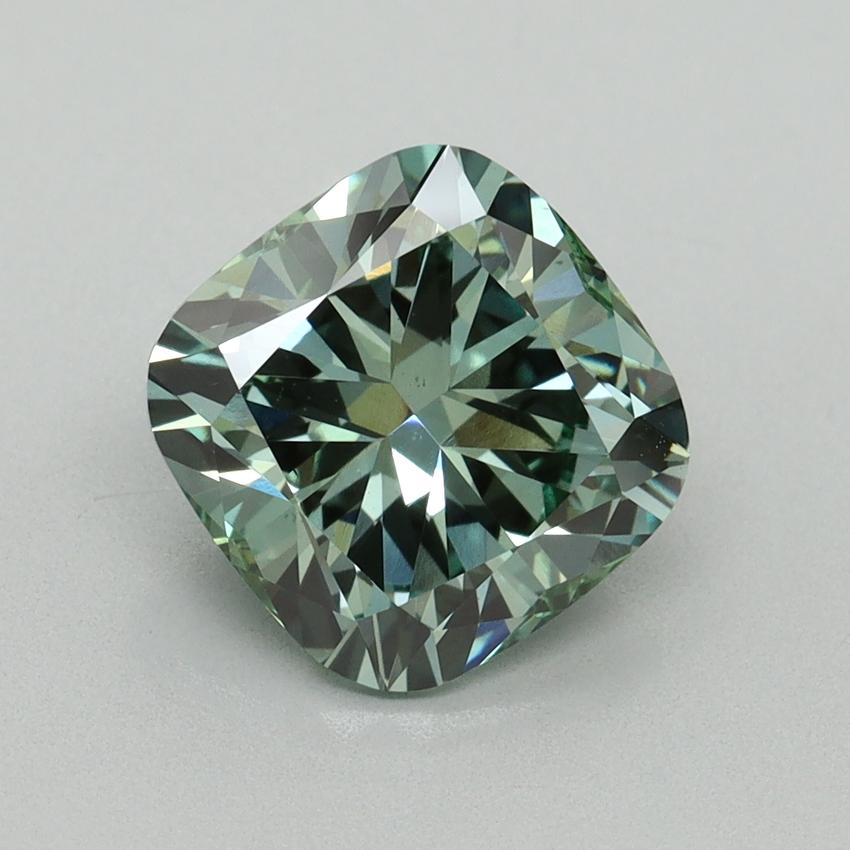 2.74 Ct. Fancy Vivid Green Cushion Lab Grown Diamond