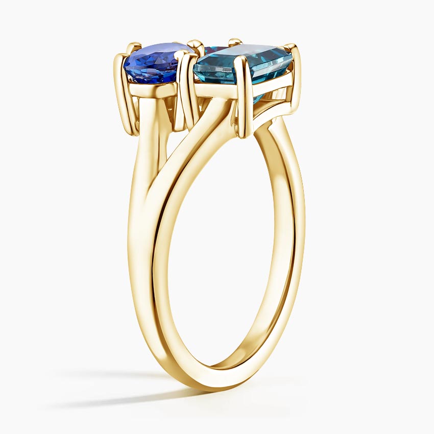 18K Yellow Gold Adriatic Three Stone Toi et Moi Ring