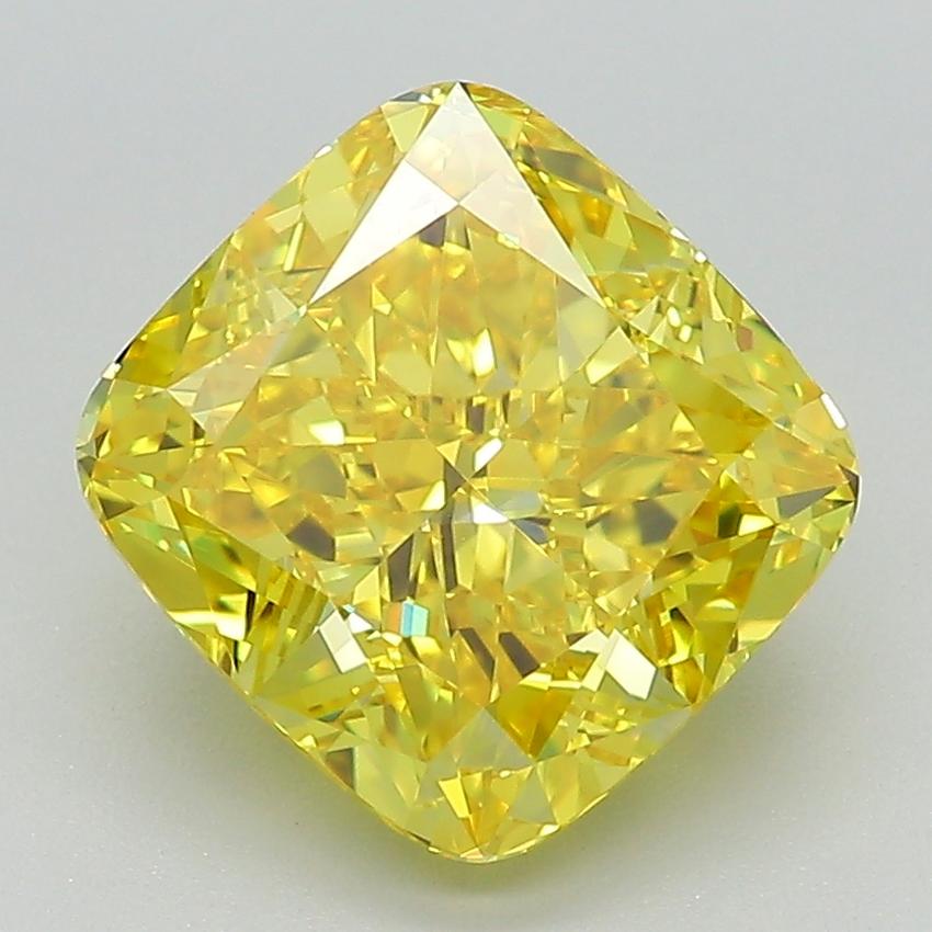 3.84 Ct. Fancy Vivid Yellow Cushion Lab Grown Diamond