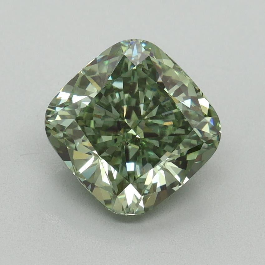 2.57 Ct. Fancy Vivid Green Cushion Lab Grown Diamond