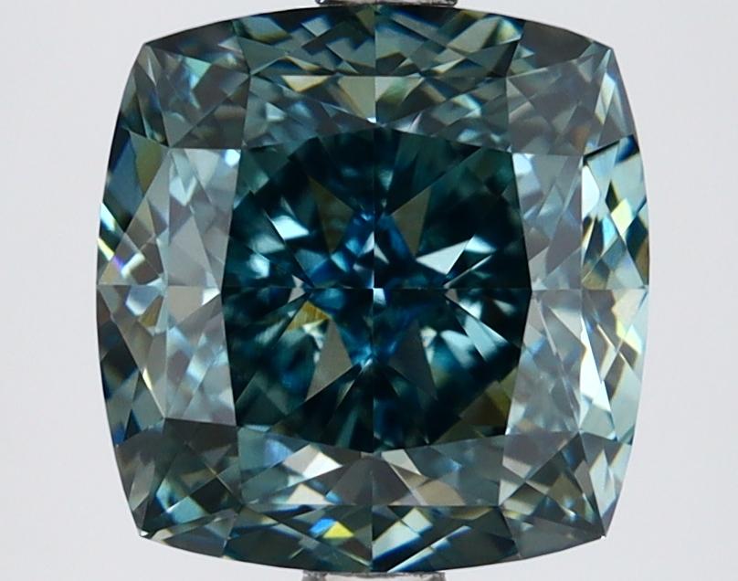 3.60 Ct. Fancy Vivid Bluish Green Cushion Lab Grown Diamond
