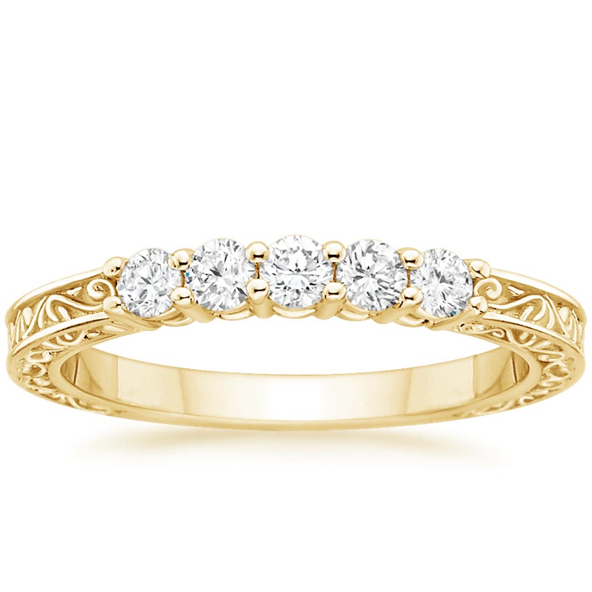 Yellow Gold Delicate Antique Scroll Five Stone Diamond Ring (1/4 ct. tw.)
