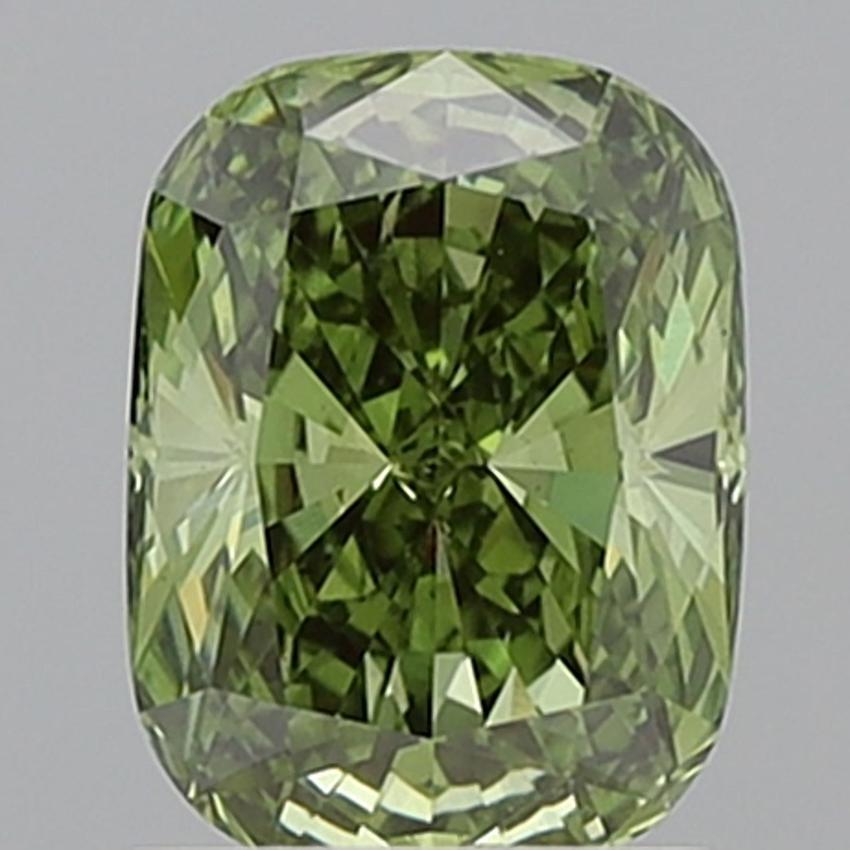 1.54 Ct. Fancy Vivid Green Cushion Lab Grown Diamond