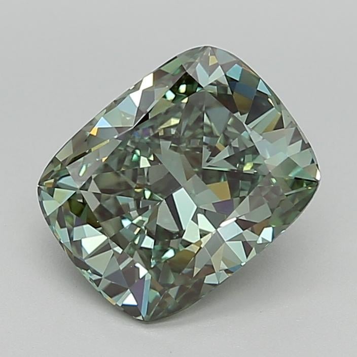 3.04 Ct. Fancy Vivid  Green Cushion Lab Grown Diamond