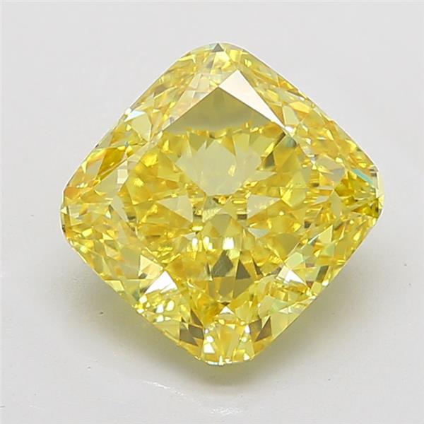 6.06 Ct. Fancy Vivid Yellow Cushion Lab Grown Diamond