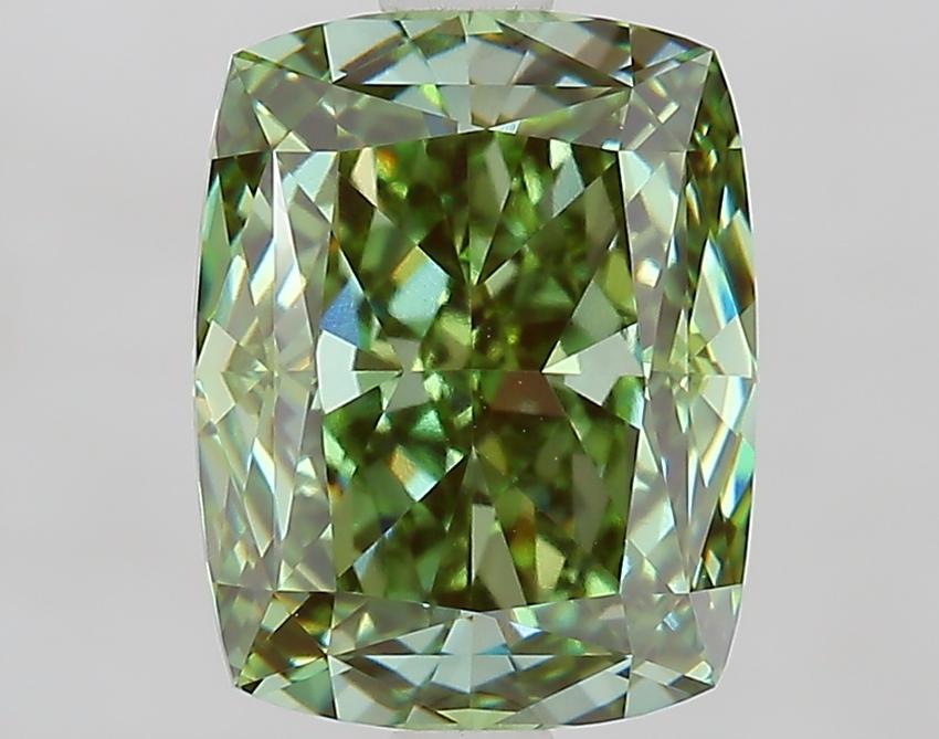 2.80 Ct. Fancy Vivid Green Cushion Lab Grown Diamond