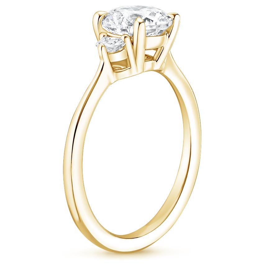 18K Yellow Gold Shield Cut Three Stone Diamond Ring, large side view