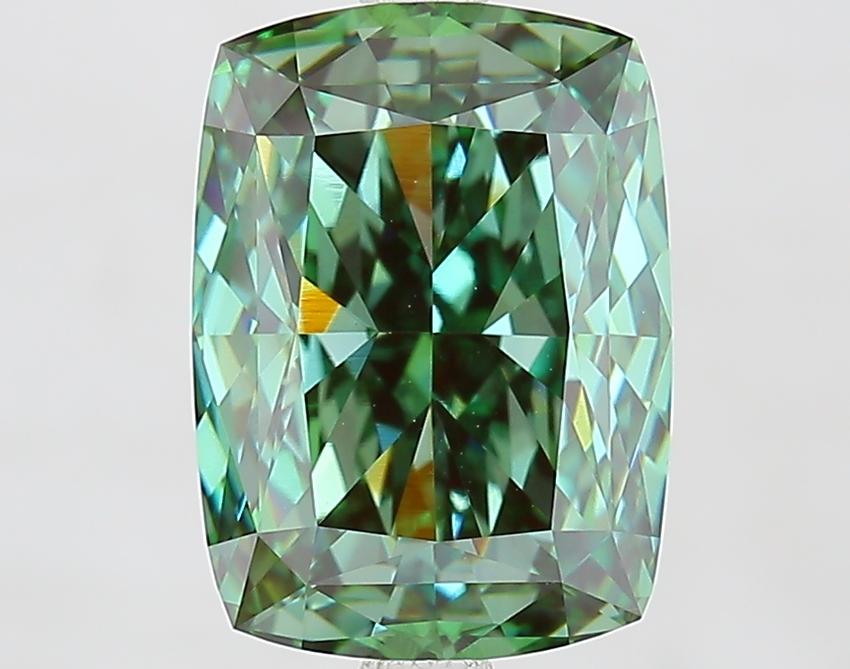 4.09 Ct. Fancy Vivid Green Cushion Lab Grown Diamond
