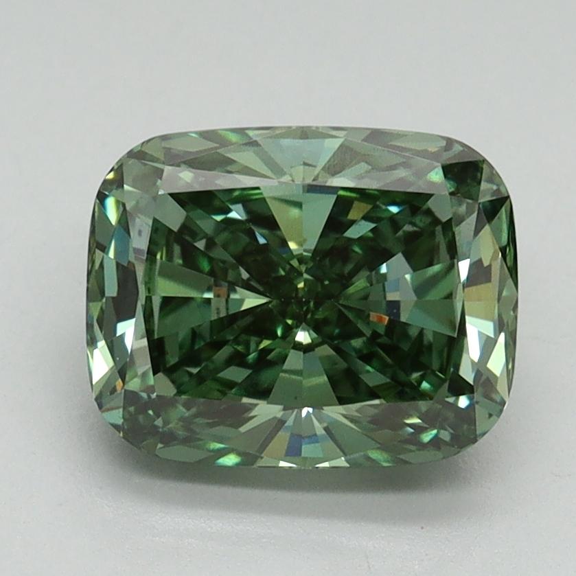 2.09 Ct. Fancy Vivid Green Cushion Lab Grown Diamond