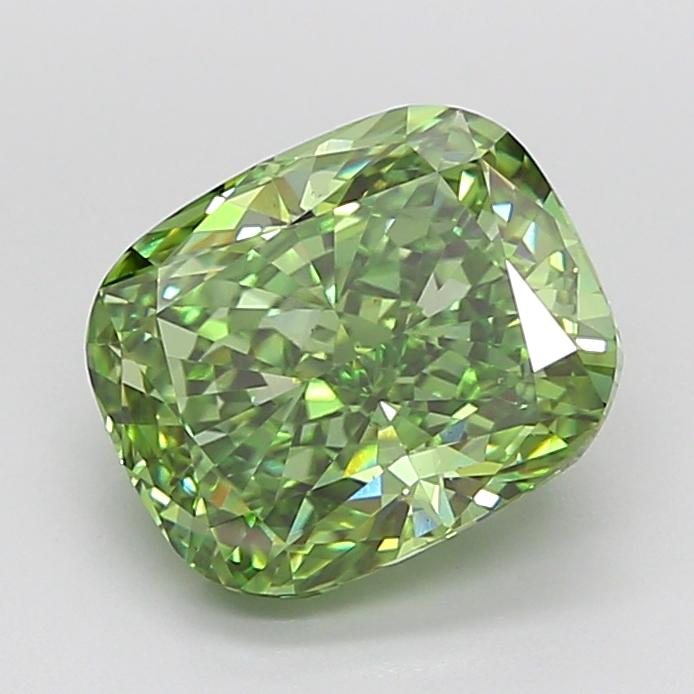 5.05 Ct. Fancy Vivid  Green Cushion Lab Grown Diamond