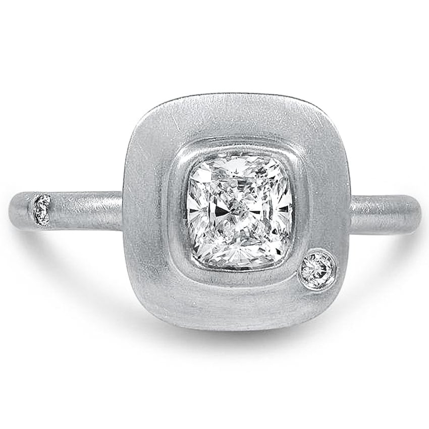 Custom Contemporary Matte Finish Bezel Diamond Ring with Accent Diamonds