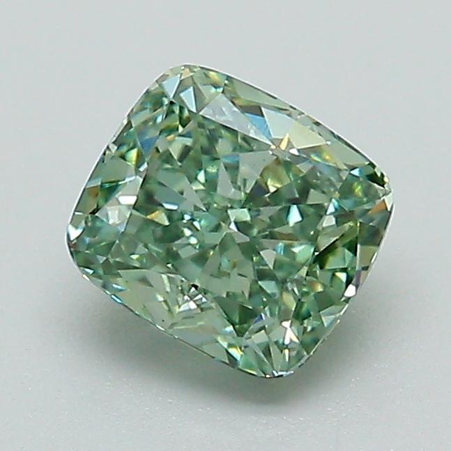 1.02 Ct. Fancy Vivid Green Cushion Lab Grown Diamond