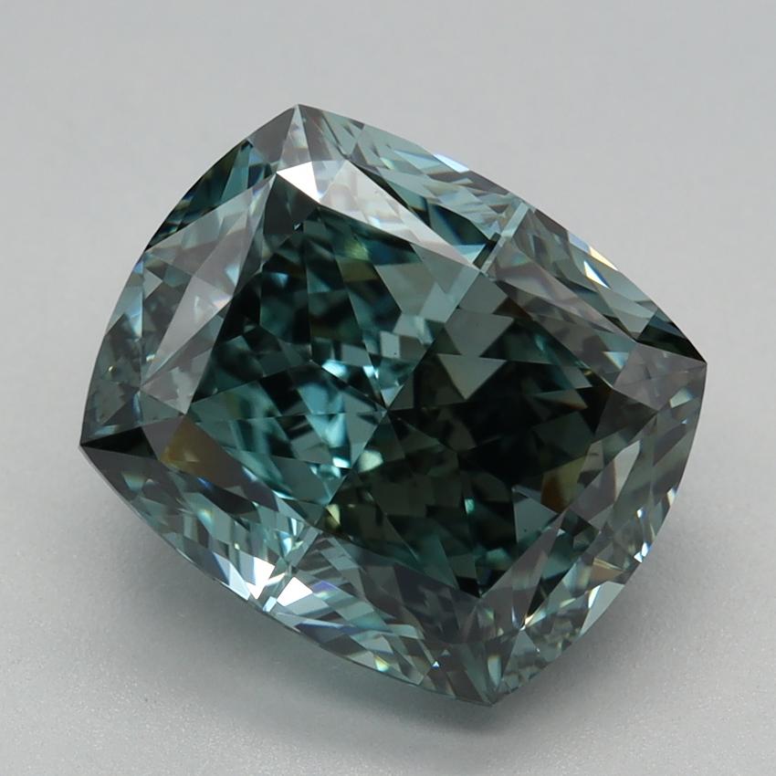 3.12 Ct. Fancy Vivid Green Cushion Lab Grown Diamond