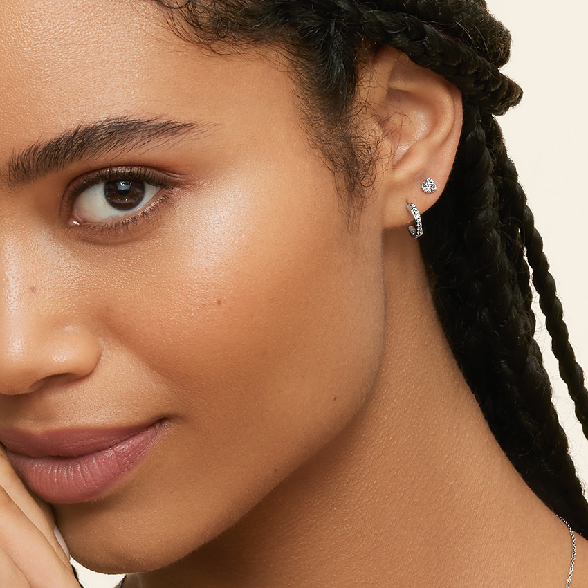 Silver Chamise Diamond Huggie Earrings