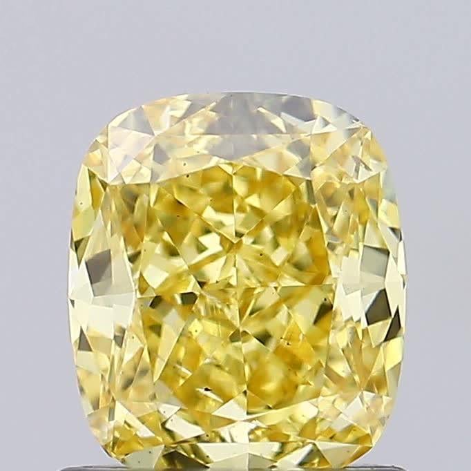 0.92 Ct. Fancy Vivid Yellow Cushion Lab Grown Diamond