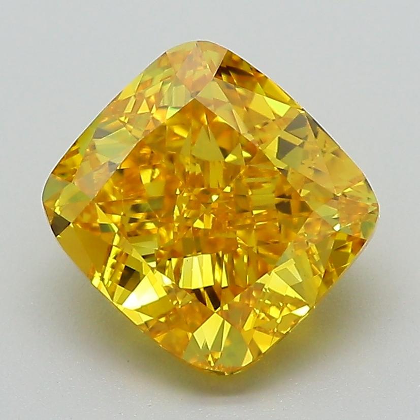 3.01 Ct. Fancy Vivid Yellow Cushion Lab Grown Diamond