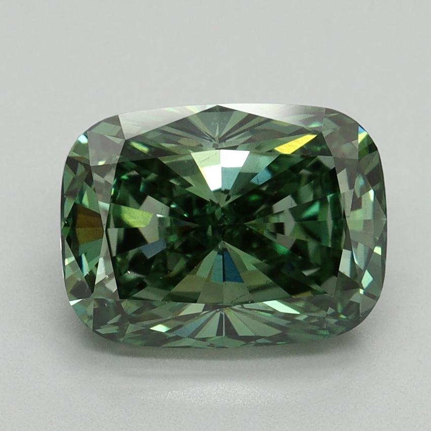 3.05 Ct. Fancy Vivid Green Cushion Lab Grown Diamond